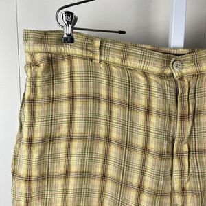 Tommy Bahama Mens Shorts 100% Linen Gold Brown Green Plaid 11" Inseam Size‎ 42